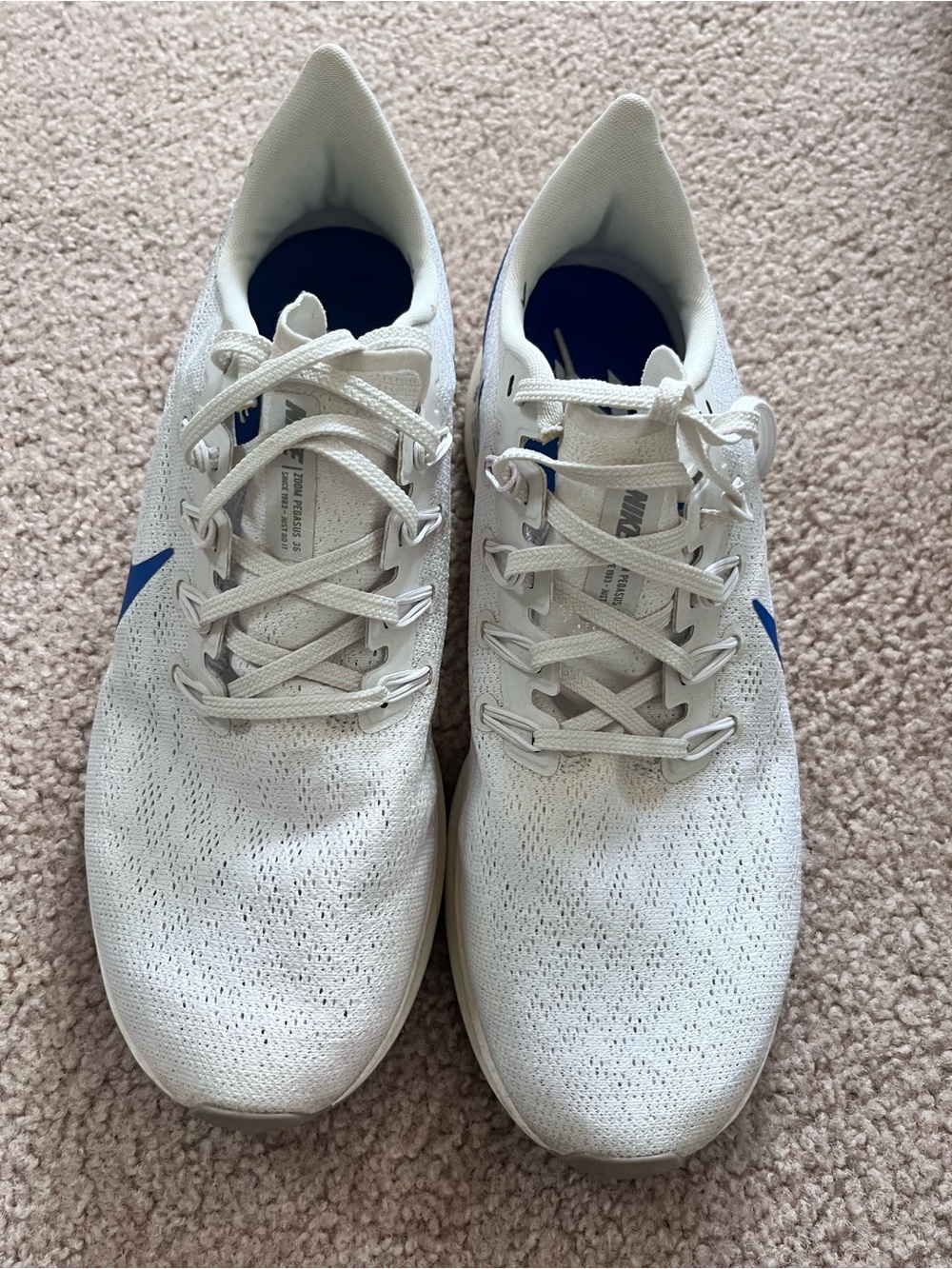 Nike White Sneakers with Blue Swoosh Accent